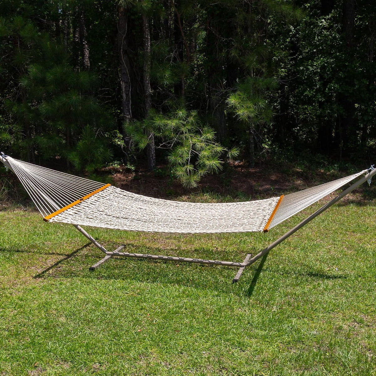 Original Pawleys Island Deluxe Oatmeal DuraCord Rope Hammock – 13 ft. x 60 in., 2-Person, 450 lb Capacity, Oak Spreader Bar, Zinc-Plated Hardware, Handcrafted in the USA
