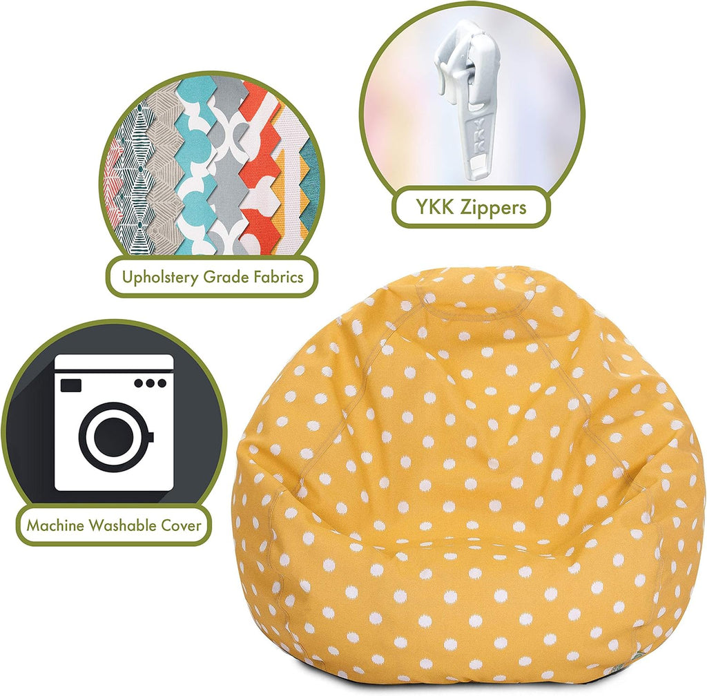 Majestic Home Goods Classic Bean Bag Chair - Ikat Dots Giant Classic Bean Bags for Small Adults and Kids (28 x 28 x 22 Inches) (Citris Yellow)