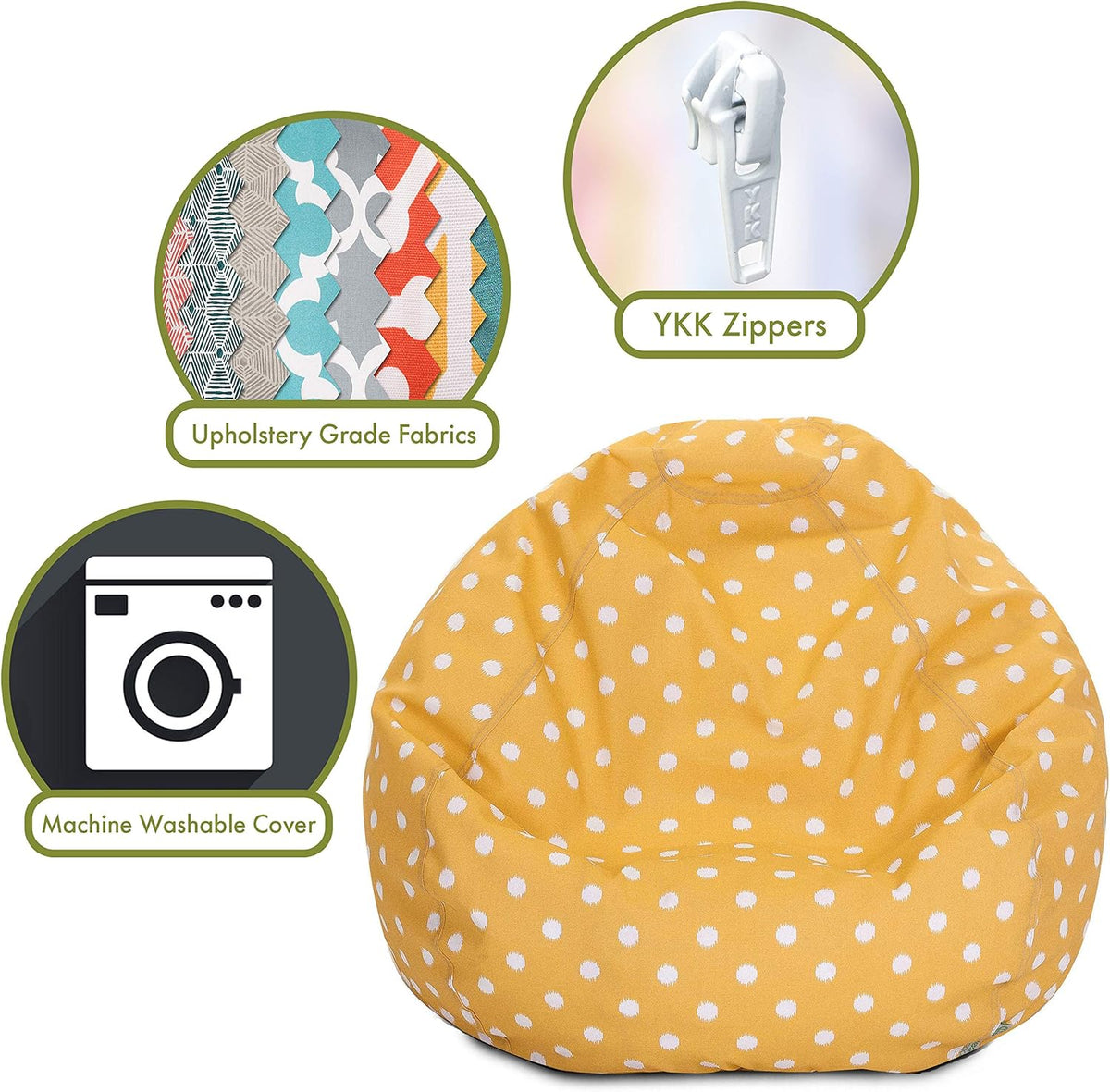 Majestic Home Goods Classic Bean Bag Chair - Ikat Dots Giant Classic Bean Bags for Small Adults and Kids (28 x 28 x 22 Inches) (Citris Yellow)