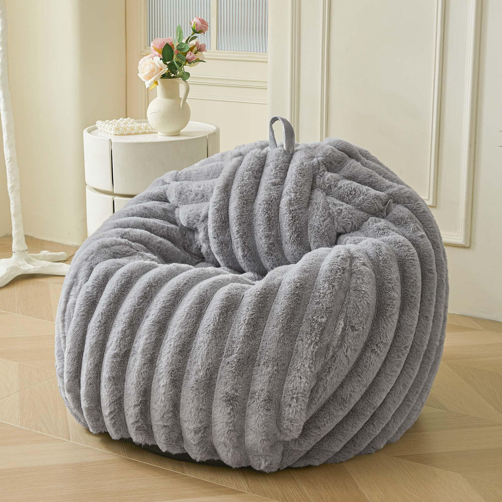 MEGO Kids Fluffy Faux Rabbit Fur Bean Bag Cover, No Filler, Burnt Orange