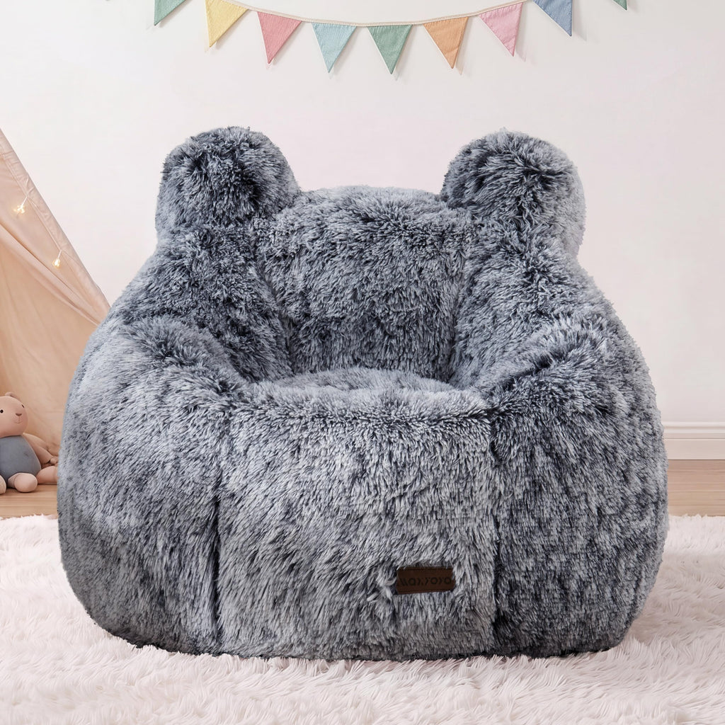 MAXYOYO Kids Bean Bag Chair, Cute Design Kids Floor Lounge Sofa, Black