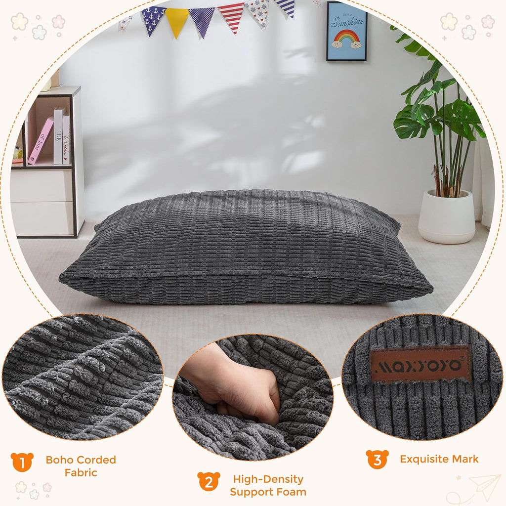 MAXYOYO Kids Bean Bag Chair, 3 in 1 Convertible Bean Bag Sofa with Removable Cover for Children, Soft Floor Lounger with Supportive Shredded Foam Filling, Floor Cushion Chair for Living Room, Playroom
