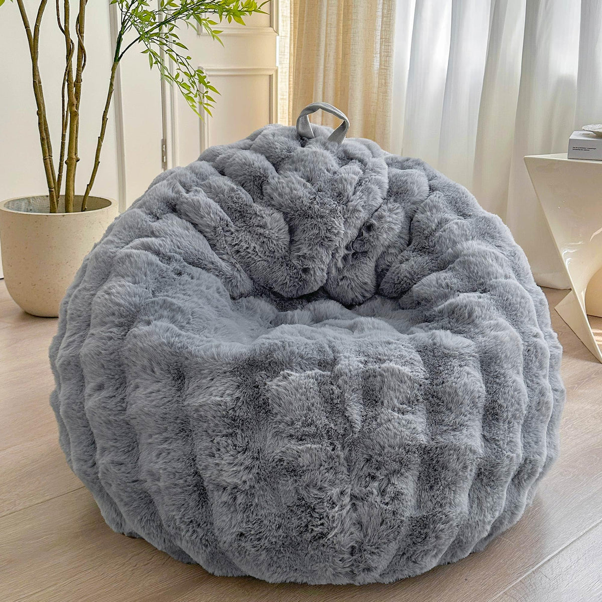 LIFEREVO Kids Fluffy Faux Rabbit Fur Bean Bag Cover, No Filler, Rainbow