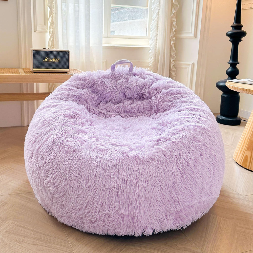 XeGe Kids Fluffy Faux Fur Bean Bag Chair Cover(No Filler), Rainbow
