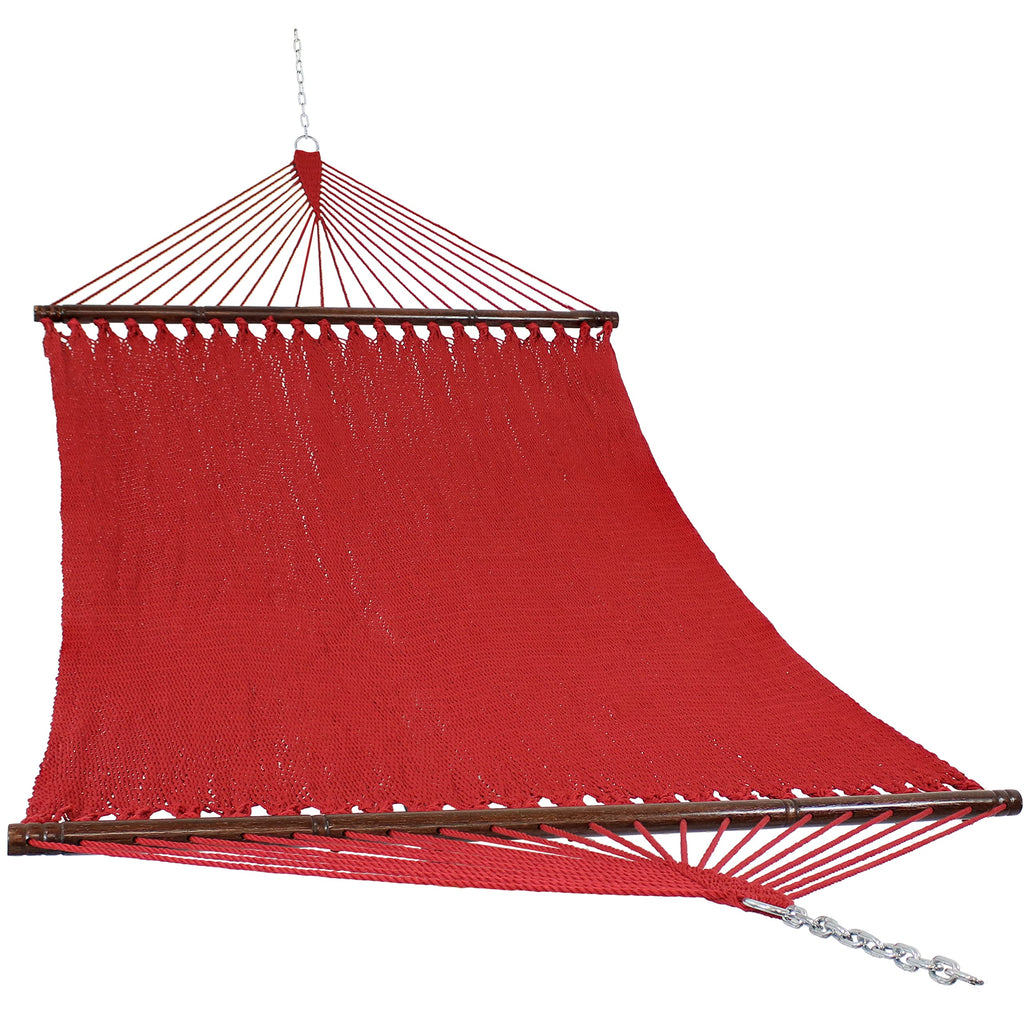 Sunnydaze 75" x 55" Bed, Heavy-Duty Double Rope Hammock for Outside, Red