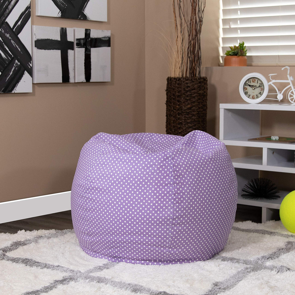 BizChair Small Lavender Dot Refillable Bean Bag Chair for Kids and Teens