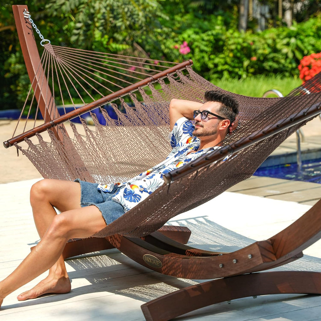 Lazy Daze 2 Person Caribbean Rope Hammock, Handwoven Double Hammock