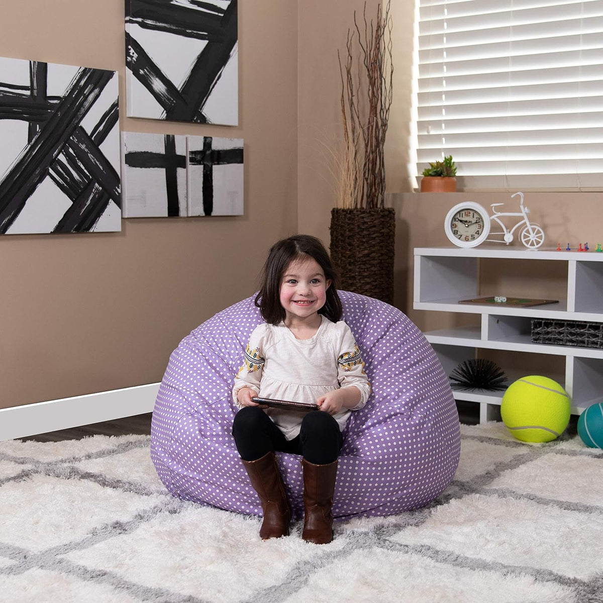 BizChair Small Lavender Dot Refillable Bean Bag Chair for Kids and Teens