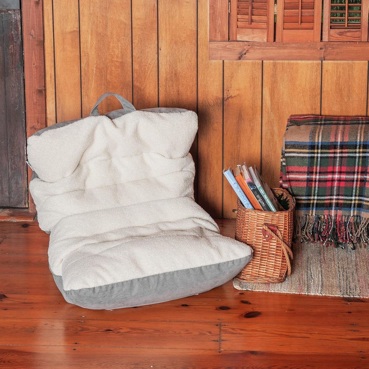 Big Joe Roma Kid's Bean Bag Chair, Oat Sherpa and Graphite, Vegan Suede, 2 Foot Lightweight Refillable Children's Seat