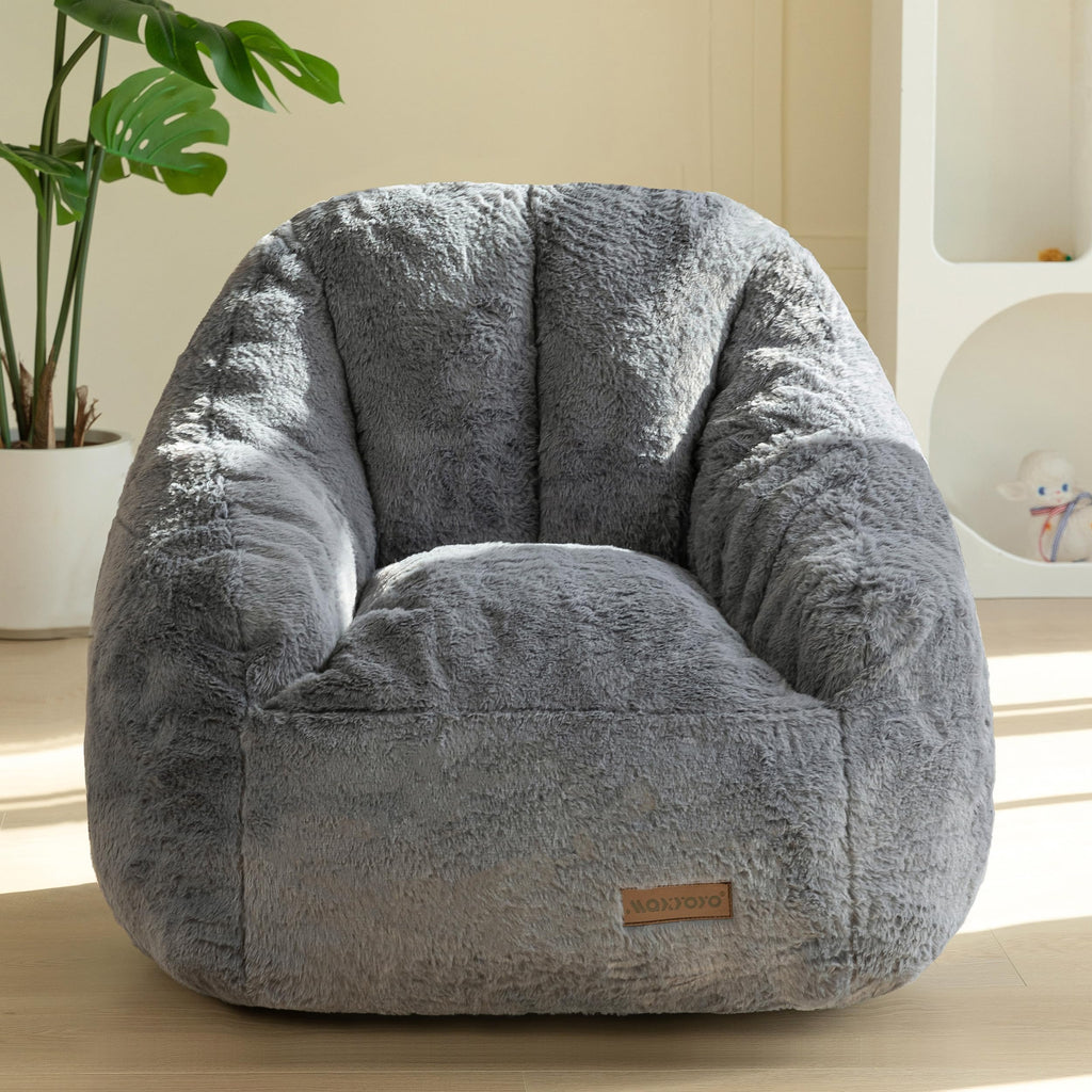 MAXYOYO Kids Bean Bag Chair, Comfy Bean Bag Sofa with Back Support, Faux Fur Cute Chair for Boys and Girls, Stuffed Floor Sofa for Nursery, Bedroom, Pink