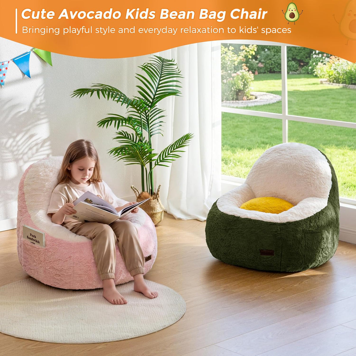 MAXYOYO Bean Bag Chair for Kids, Avocado-Shaped Faux Fur Chair