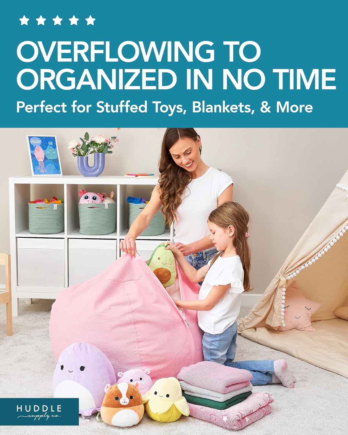 Huddle Designer Stuffed Animal Bean Bag Storage Chair Cover XL Pink
