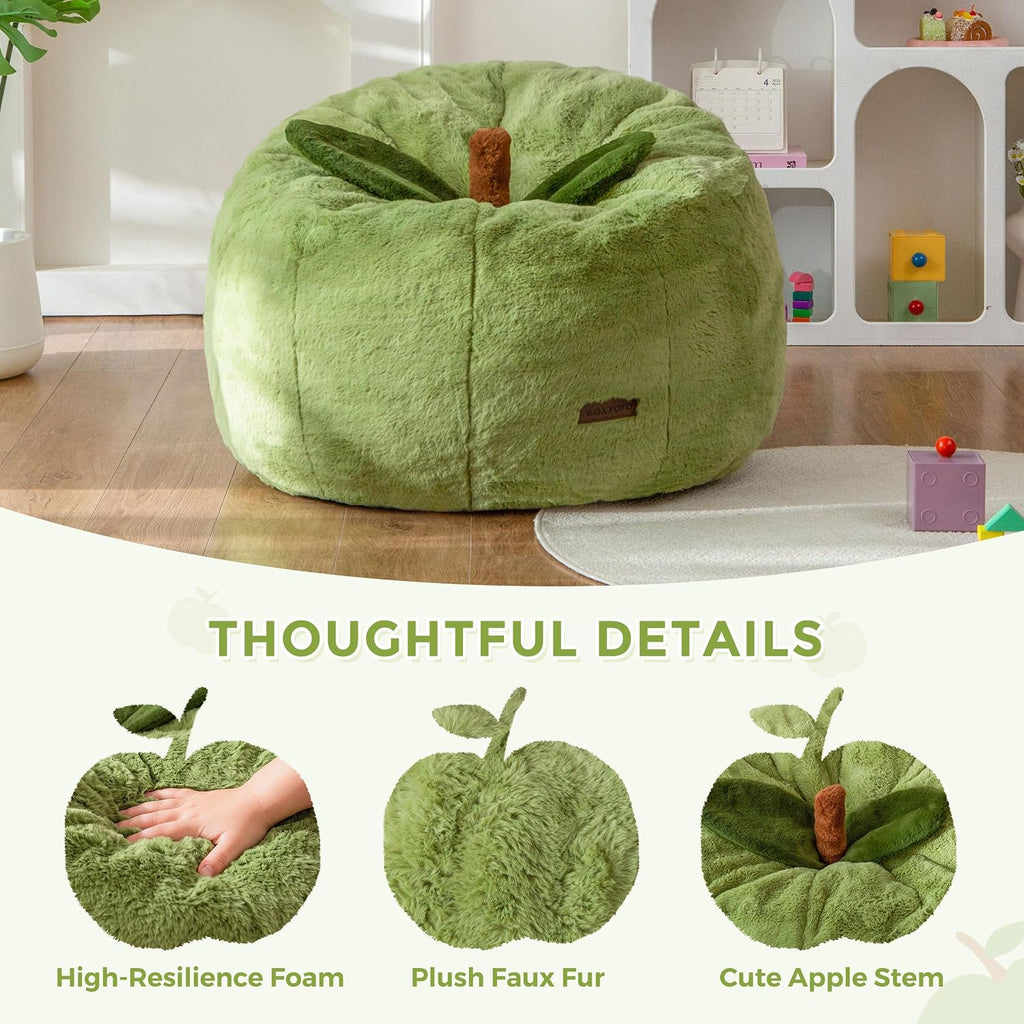 MAXYOYO Kids Bean Bag Chair, Apple-Shaped Toddler Sofa with Fur Fabric