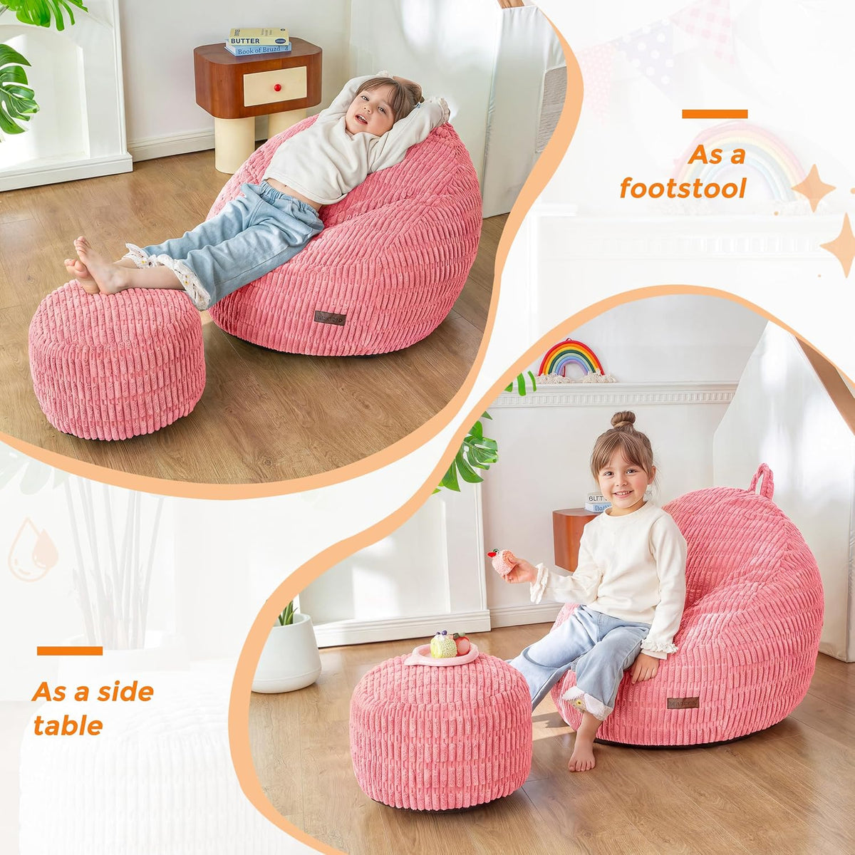MAXYOYO Kids Bean Bag Chair with Ottoman, Handle, 31.5 x 23.6 in