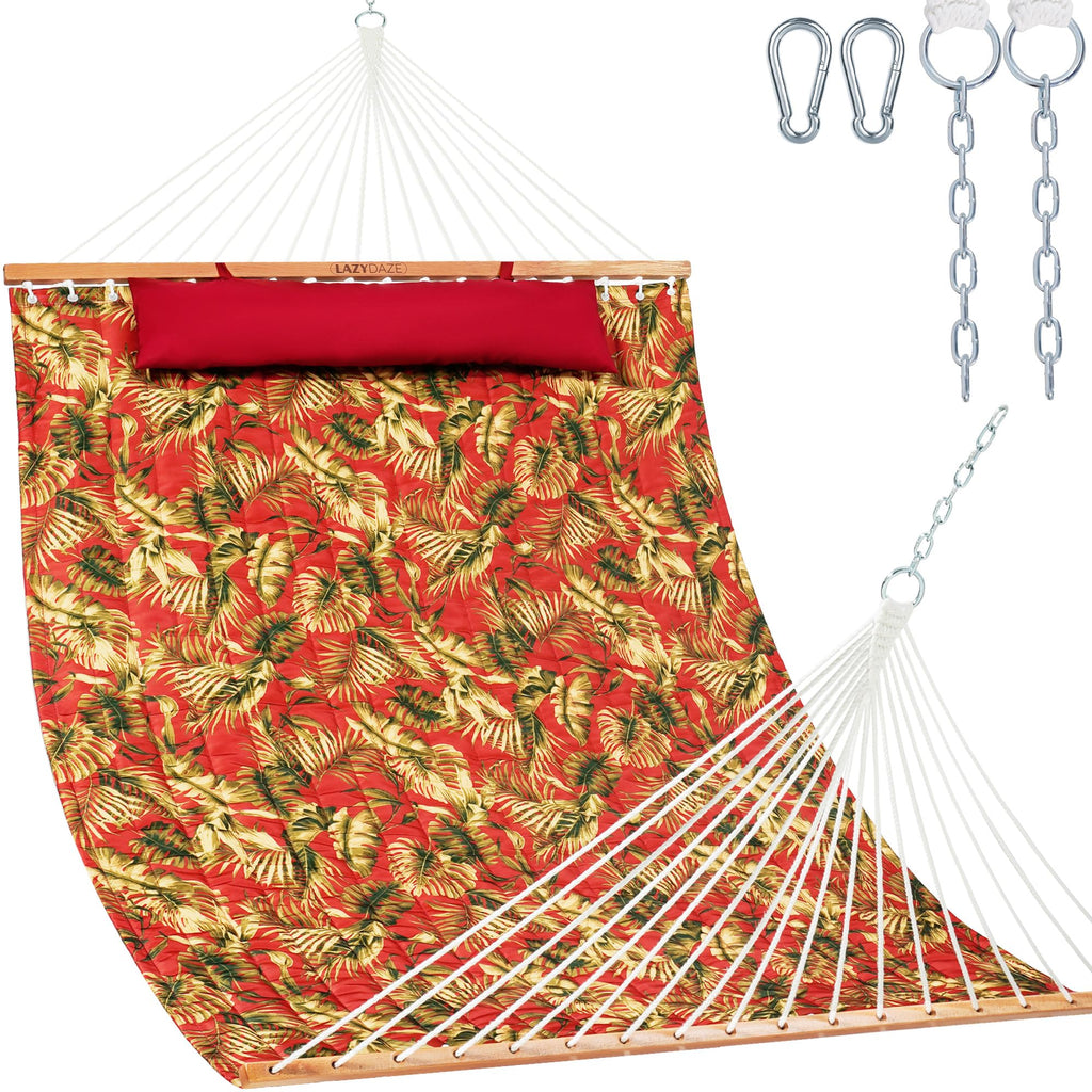 Lazy Daze 12FT Double Quilted Hammock for Outside with Pillow, Floral Auqa