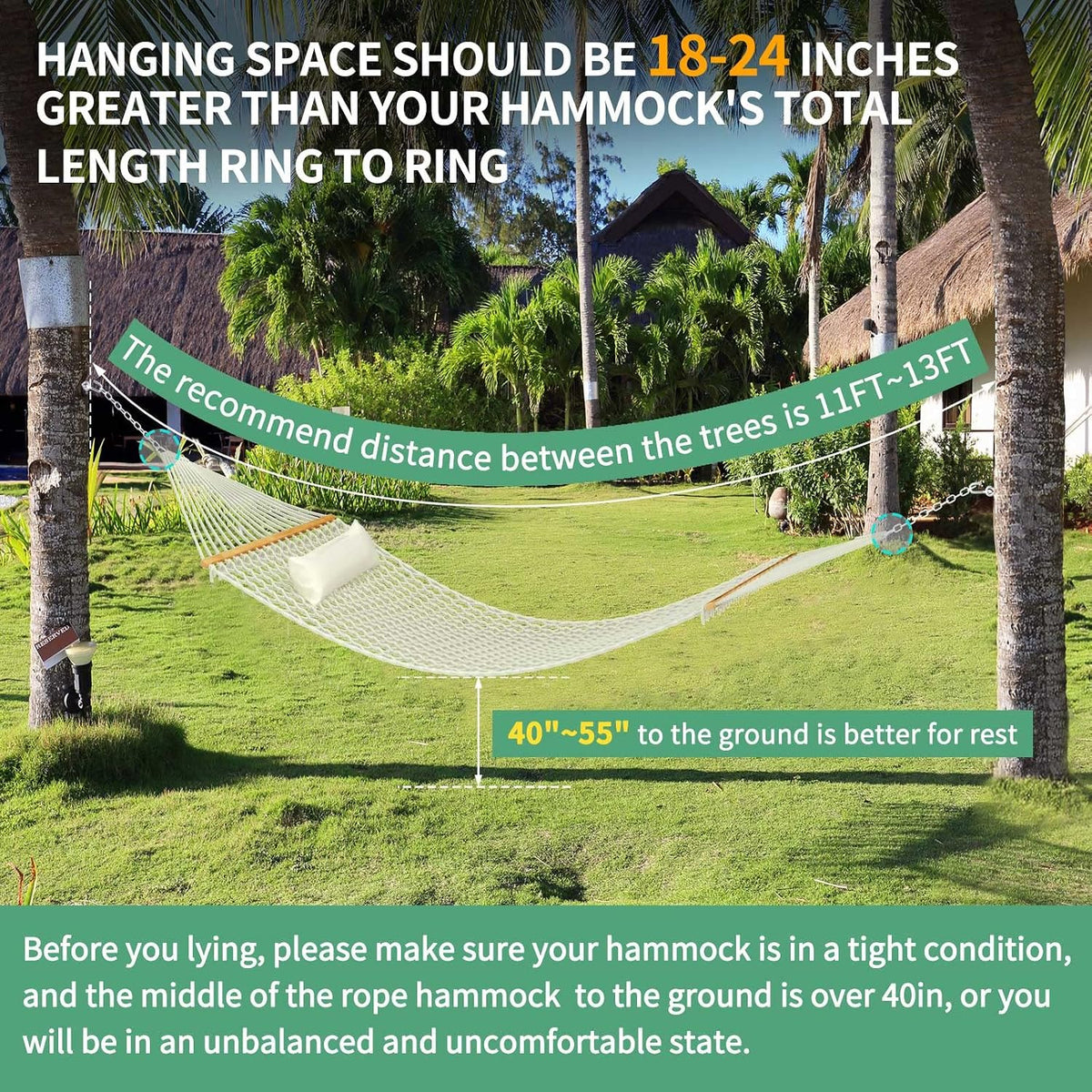 Traditional Rope Double Hammock, 450 lbs Capacity, Natural