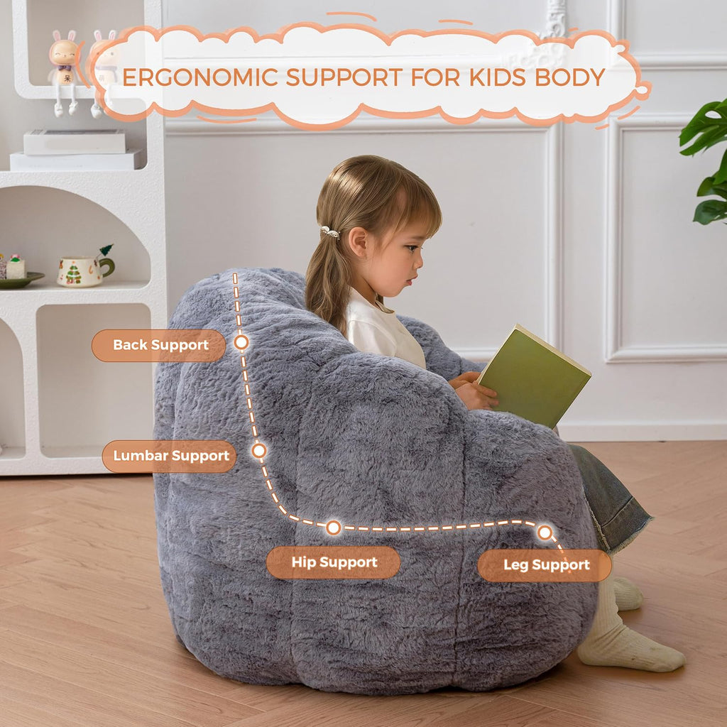 MAXYOYO Kids Bean Bag Chair, Floral Shaped Bean Bag Sofa, Grey