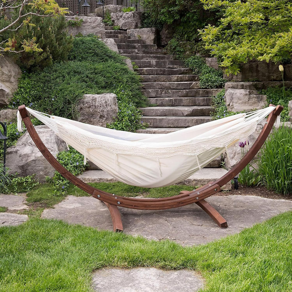 Vivere Solid Pine Wood Hammock Combo, Natural