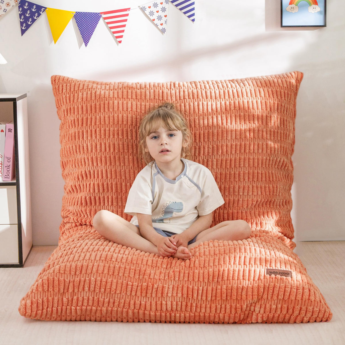MAXYOYO Kids Bean Bag Chair, 3 in 1 Convertible Bean Bag Sofa with Removable Cover for Children, Soft Floor Lounger with Supportive Shredded Foam Filling, Floor Cushion Chair for Living Room, Playroom