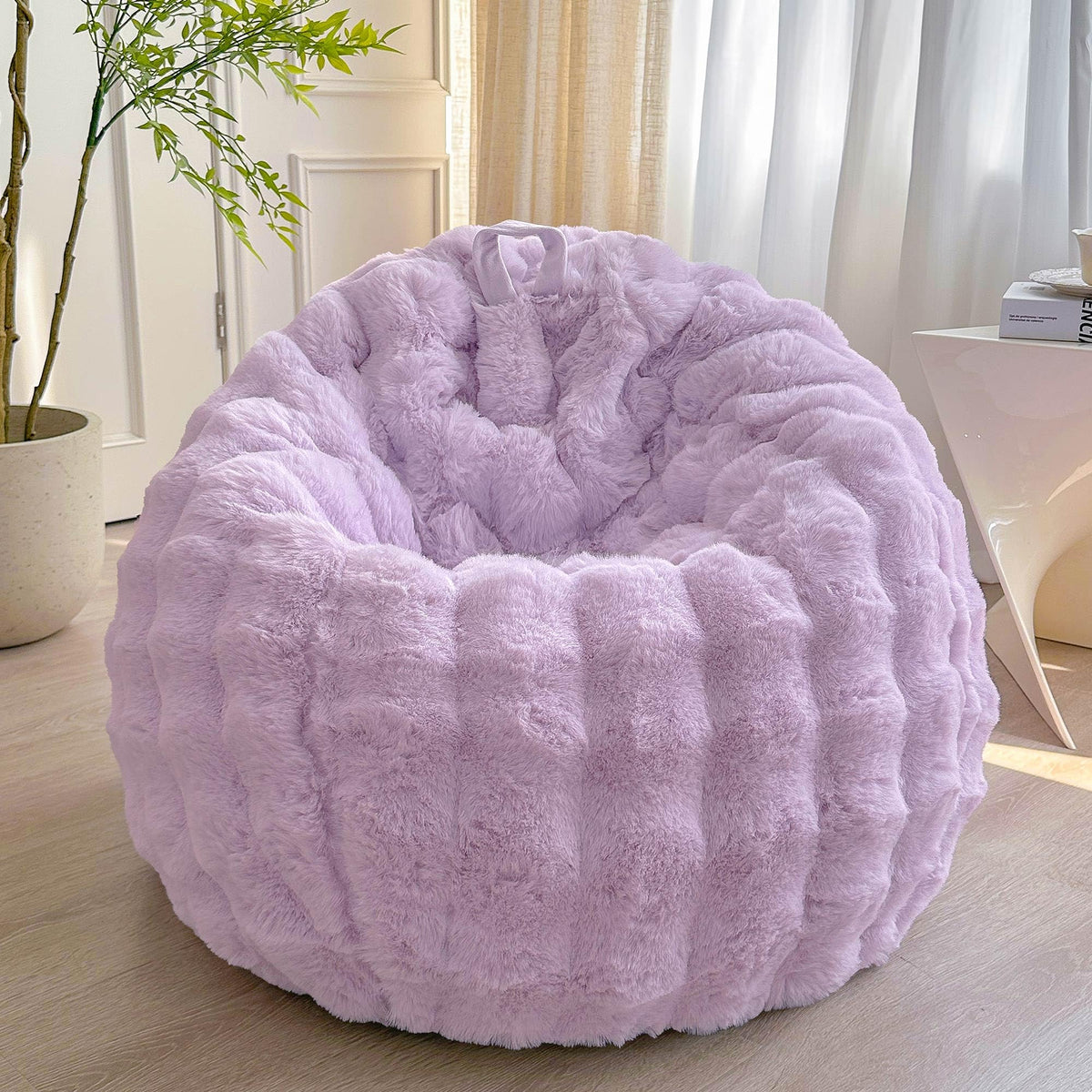 LIFEREVO Kids Fluffy Faux Rabbit Fur Bean Bag Cover, No Filler, Rainbow