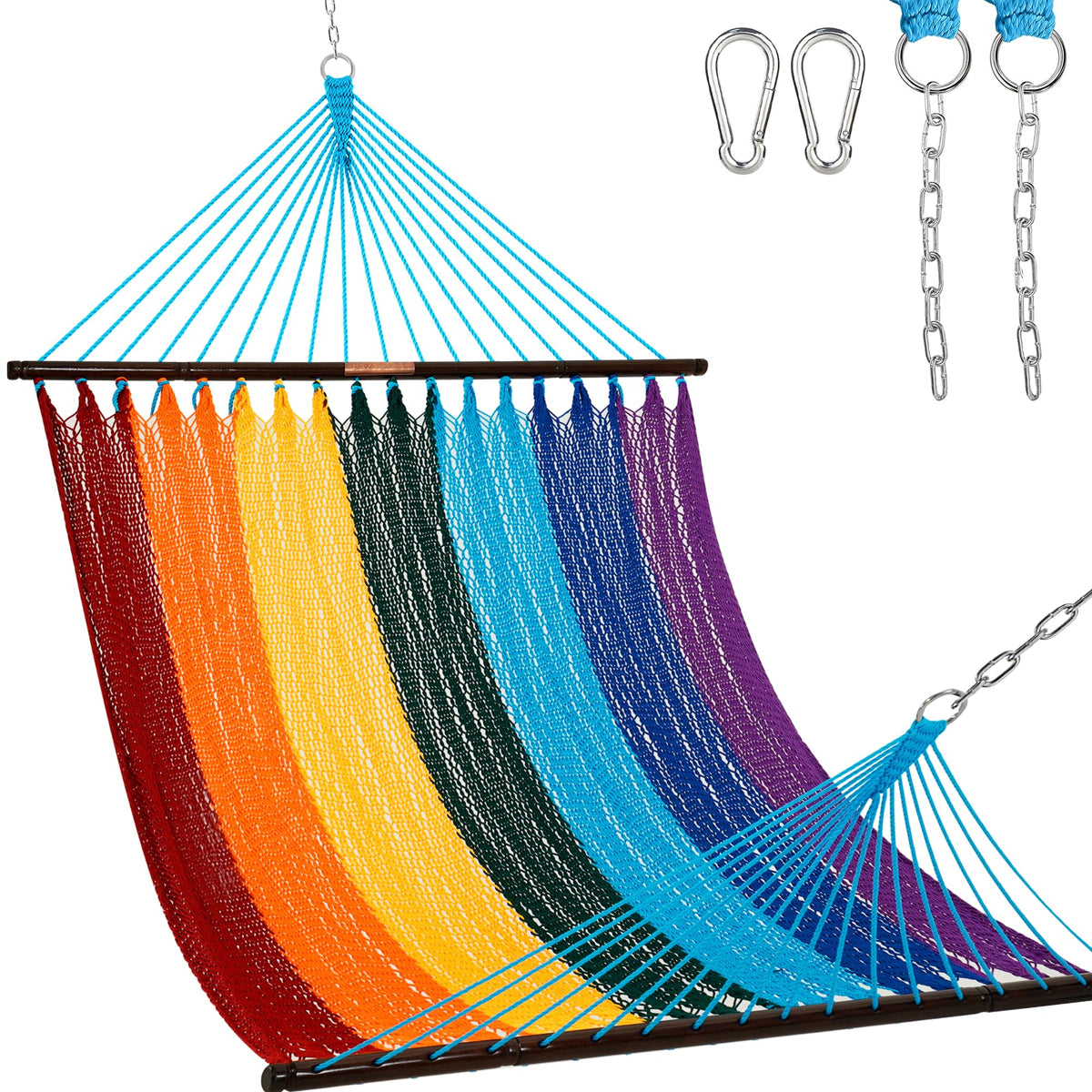 Lazy Daze 2 Person Caribbean Rope Hammock, Handwoven Double Hammock