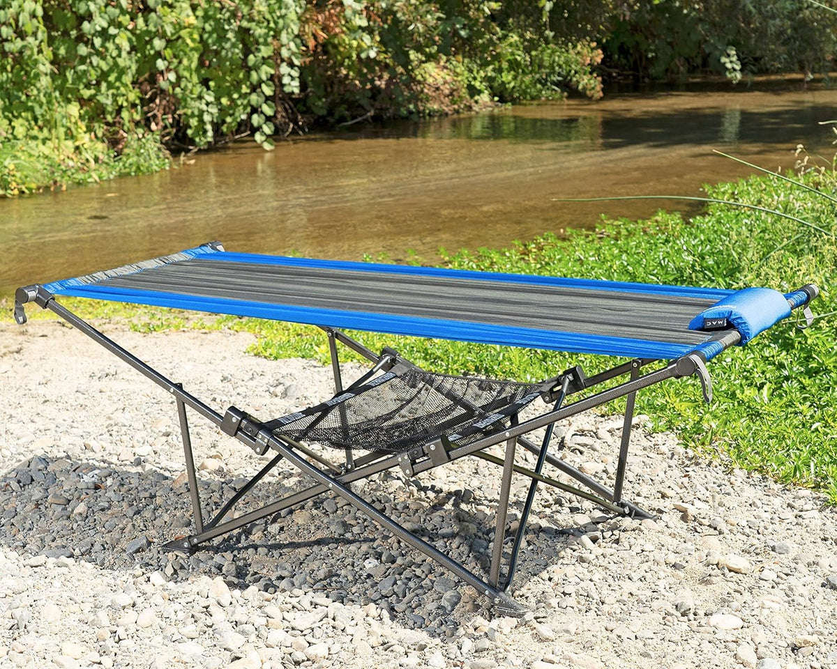 MacSports Collapsible Portable Folding Hammock with Removable Canopy - Includes Pillow and Mesh Storage Net, Freestanding, Heavy Duty, Outdoor Hammock (Teal)
