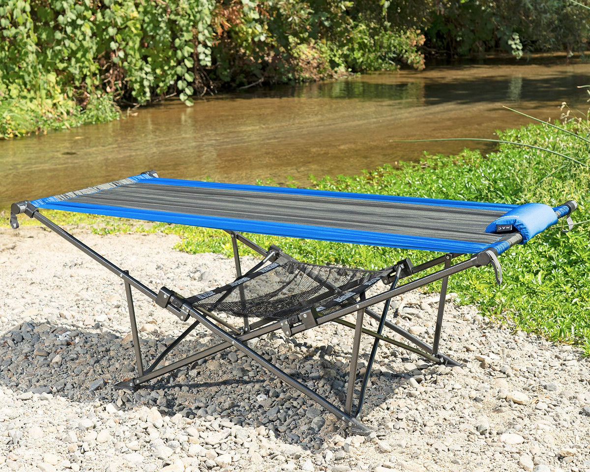 MacSports Collapsible Portable Folding Hammock with Removable Canopy - Includes Pillow and Mesh Storage Net, Freestanding, Heavy Duty, Outdoor Hammock (Teal)